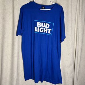 Hanes Bud Light Blue Graphic T Shirt XL 100% Cotton Beer Logo Tee